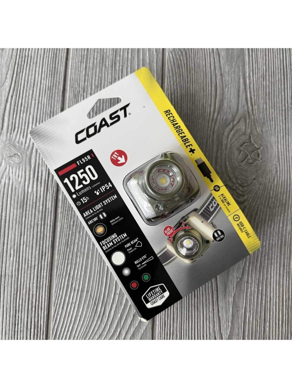 Coast FL95R 1250 Lumen Rechargeable Plus LED Headlamp Green Red Area Light Mode